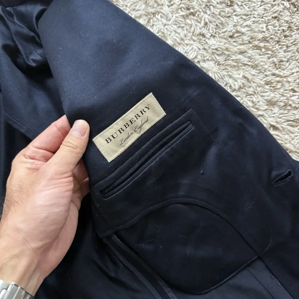 $795 NWT Burberry Navy Blue Sport Coat Travel Suit Jacket Mens IT Size 46R / 36R